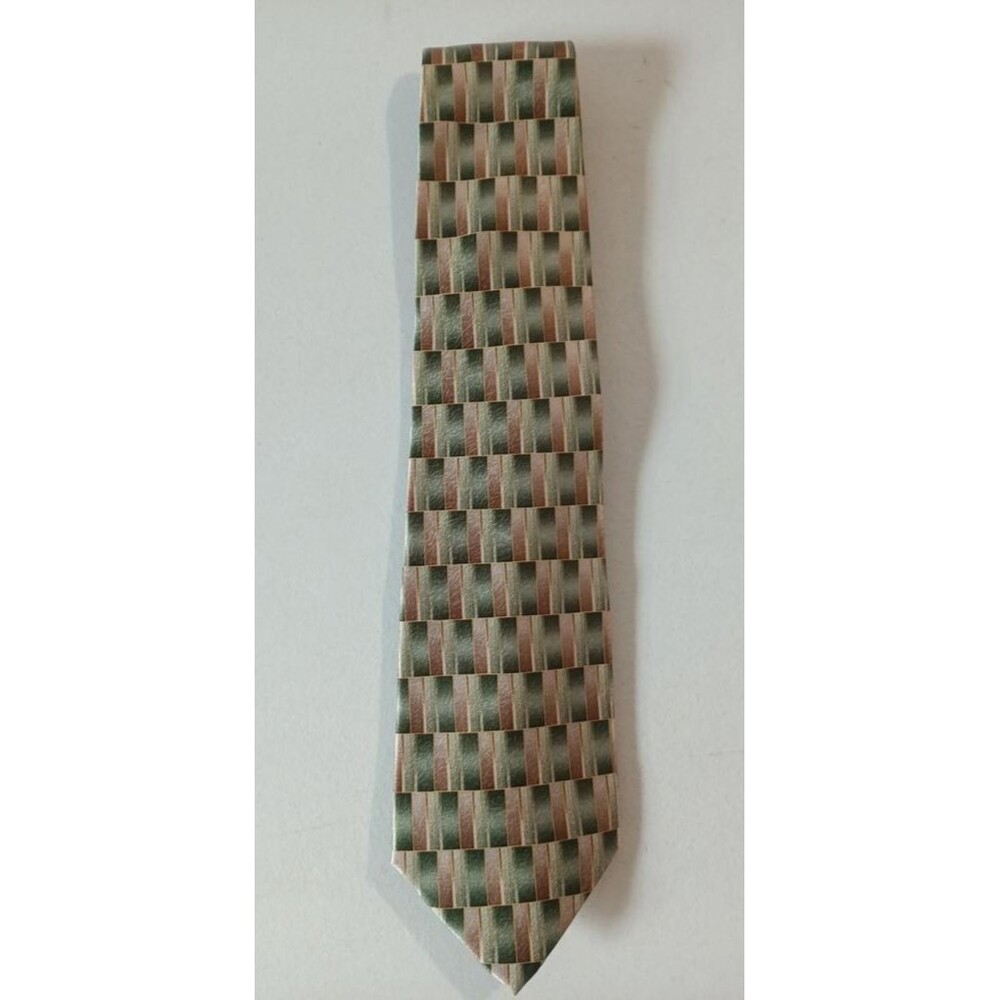Pierre Cardin Vintage Silk Necktie Tie Geometric Deco green and gold